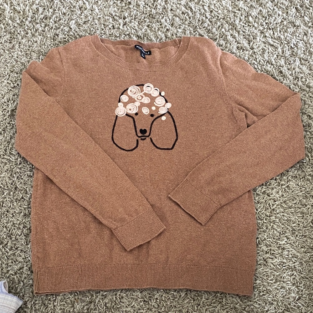J Crew Brown Sweater with Poodle Design